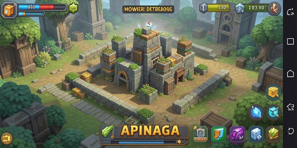 Tampilan gameplay seru dalam APINAGA, menampilkan strategi pertahanan yang mendebarkan.