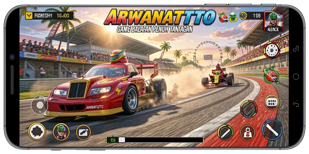 Tampilan menarik dari gameplay balap di ARWANATOTO.