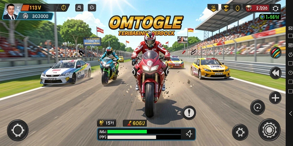 Screenshot gameplay yang menampilkan aksi balap yang seru