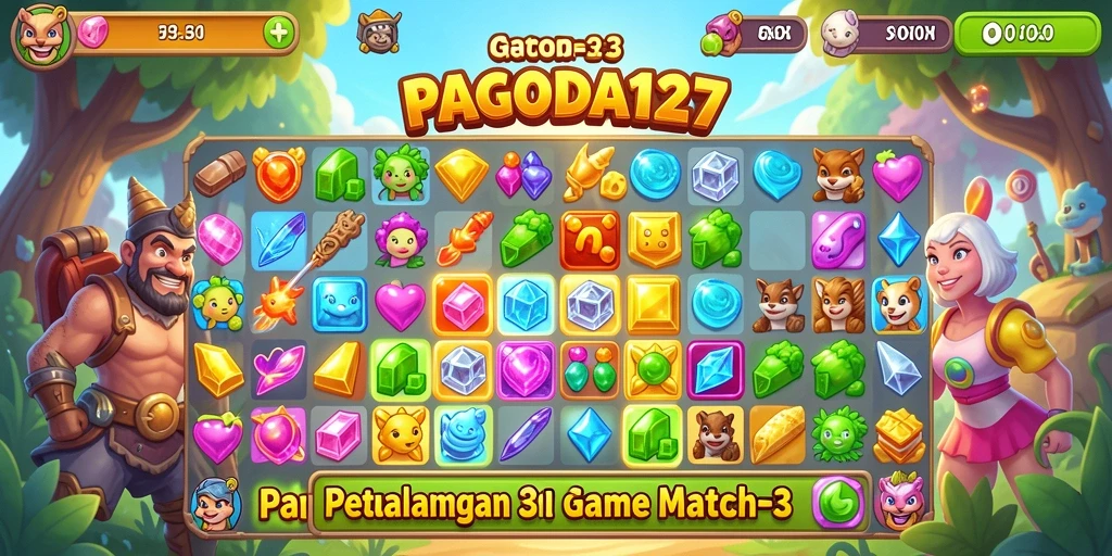 Tampilan menarik dari gameplay Match-3 di PAGODA127.