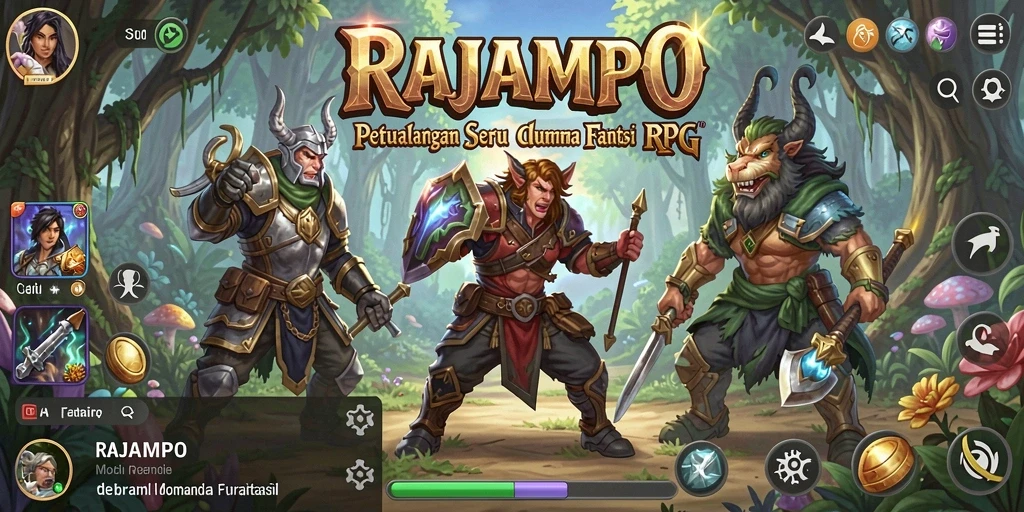 Tampilan gameplay seru RAJAMPO dalam petualangan RPG fantastis.