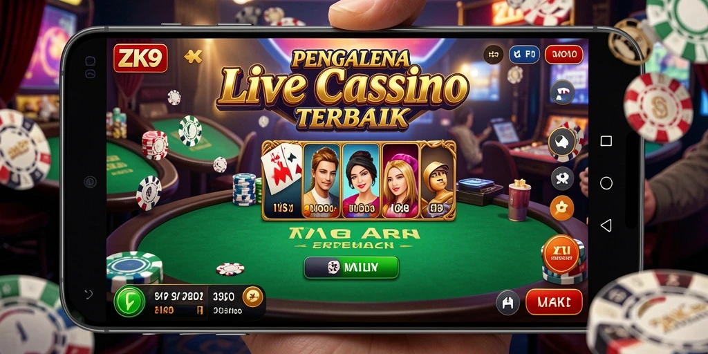 Screenshot ZK9 menampilkan dealer dan pemain dalam suasana permainan Live Casino.